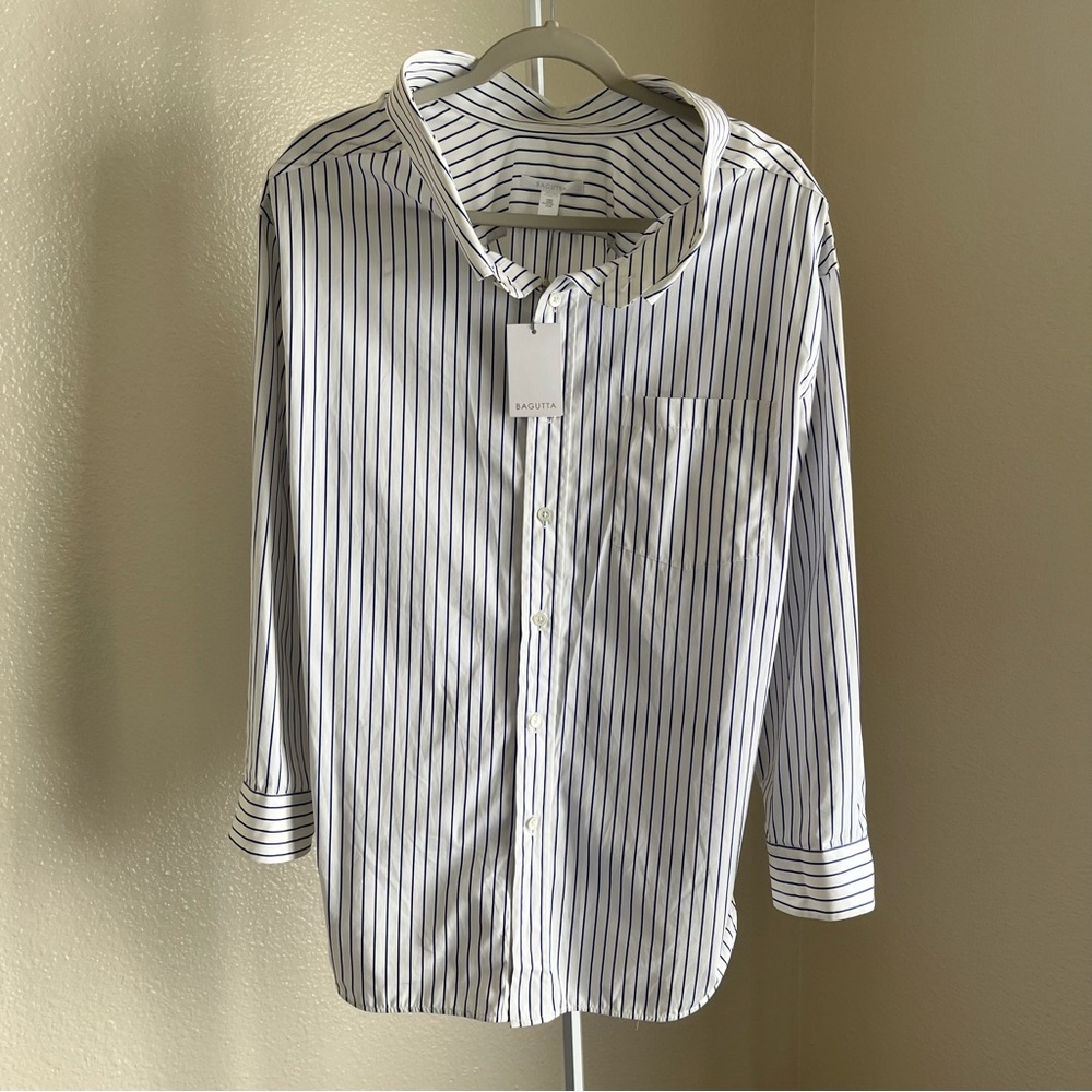 Bagutta Barbara Stripped Button Front Shirt Blue/White Size M NWT